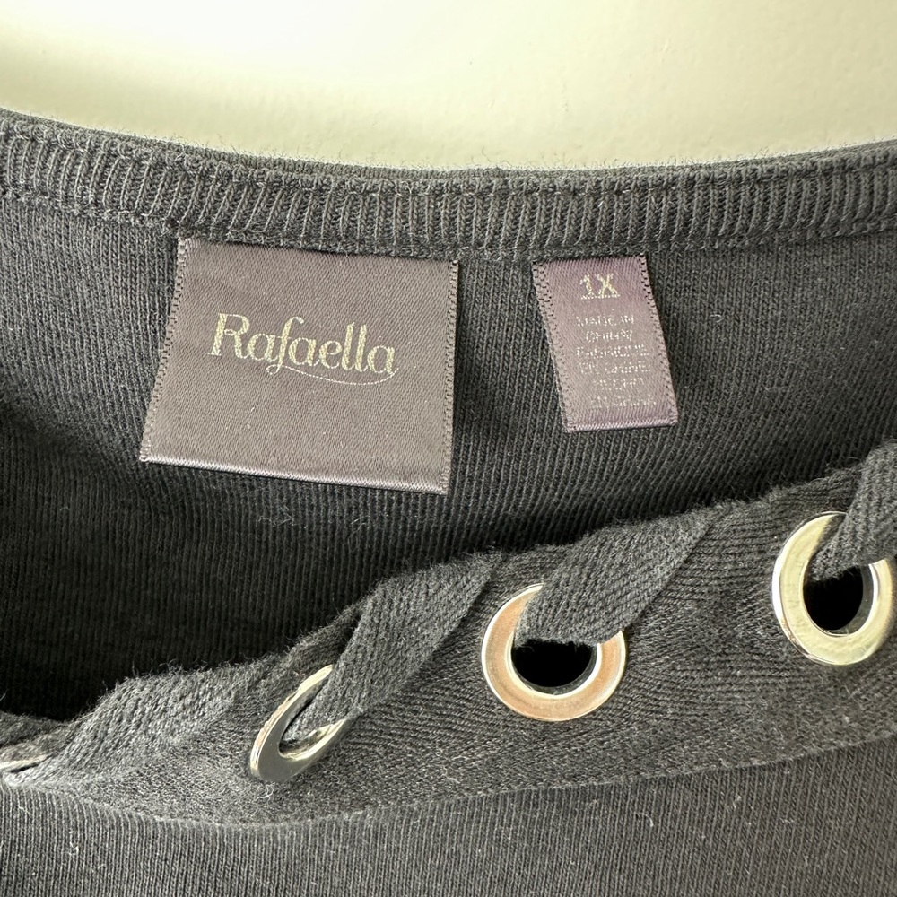 Rafaella Black Short Sleeve Top with Silver Grommet Neckline - Picture 3 of 5